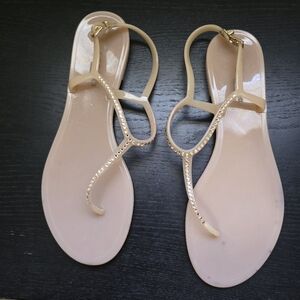 FINAL $ LK Bennett Lola Thong Sandals sz 10/41 w Crystals Blush Pink Beige